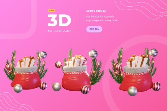 Christmas Santa Bag 3D Illustrations