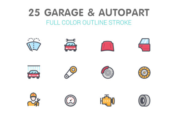 Garage & Autopart Line Color Icons