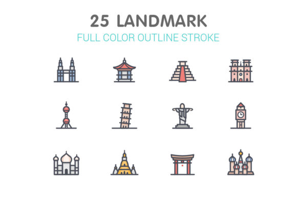 Landmark Line with Color Icons: A Versatile Design Resource for Modern Creatives